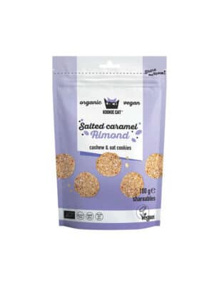 Kookie Cat vegan soolakaramelli ja mandli miniküpsised (gluteenivaba, ilma lisatud valge suhkruta) (100 g)