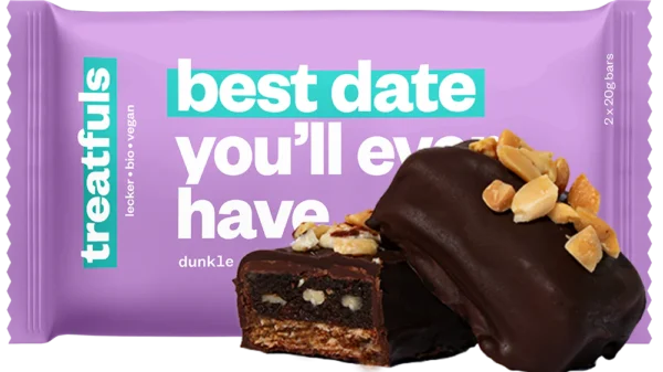 Treatfuls "Best date you´ll ever have" tumeda šokolaadiga kaetud veganbatoon (Maapähkli-datli-karamelli) (40 g)