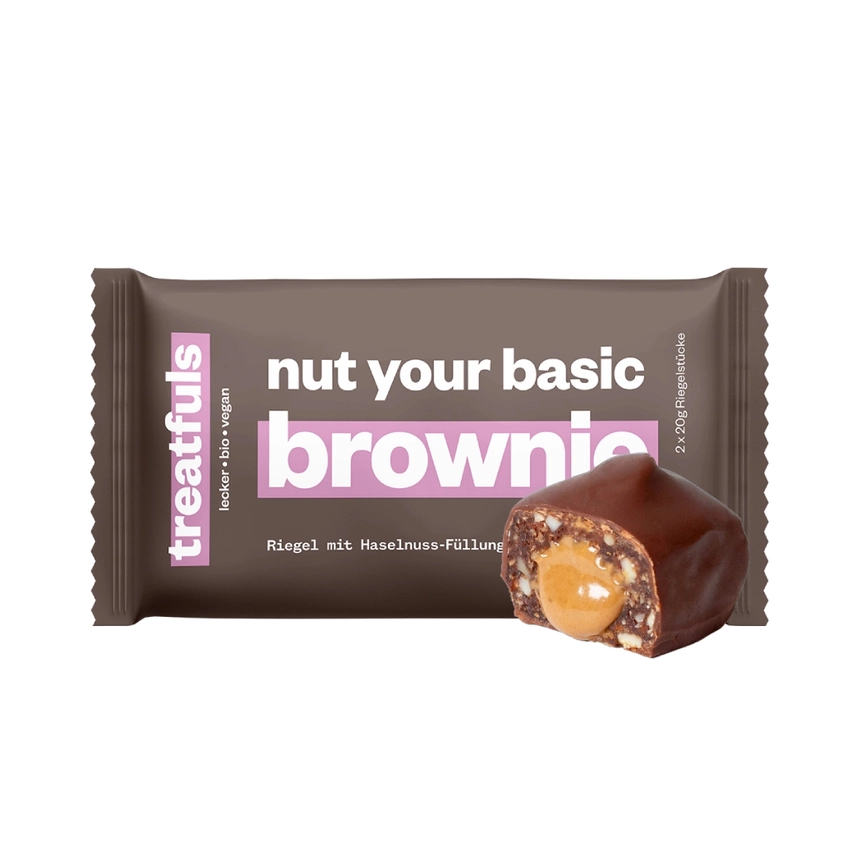 Treatfuls "Nut Your Basic Brownie" Tumeda šokolaadi brownie veganbatoon täidisega (40g)