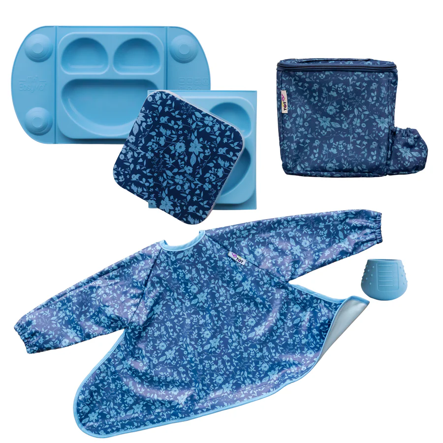 Tidy Tot Fleur de Jardin komplekt (silikoonist sektortaldrik, põll, kott ja tops) - Bleu