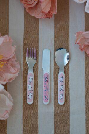 Alternative view of Rätt Start 3-osaline söögiriistade komplekt - Muumi niidul (roosa)